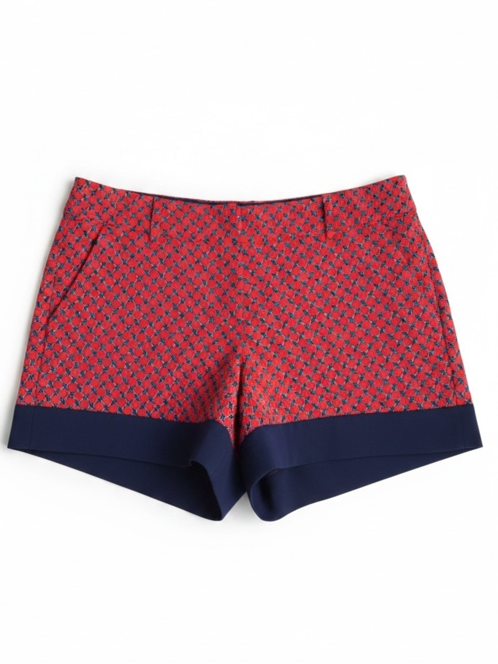 Ann Taylor Geometric Print Tailored Shorts Red Navy Size 10